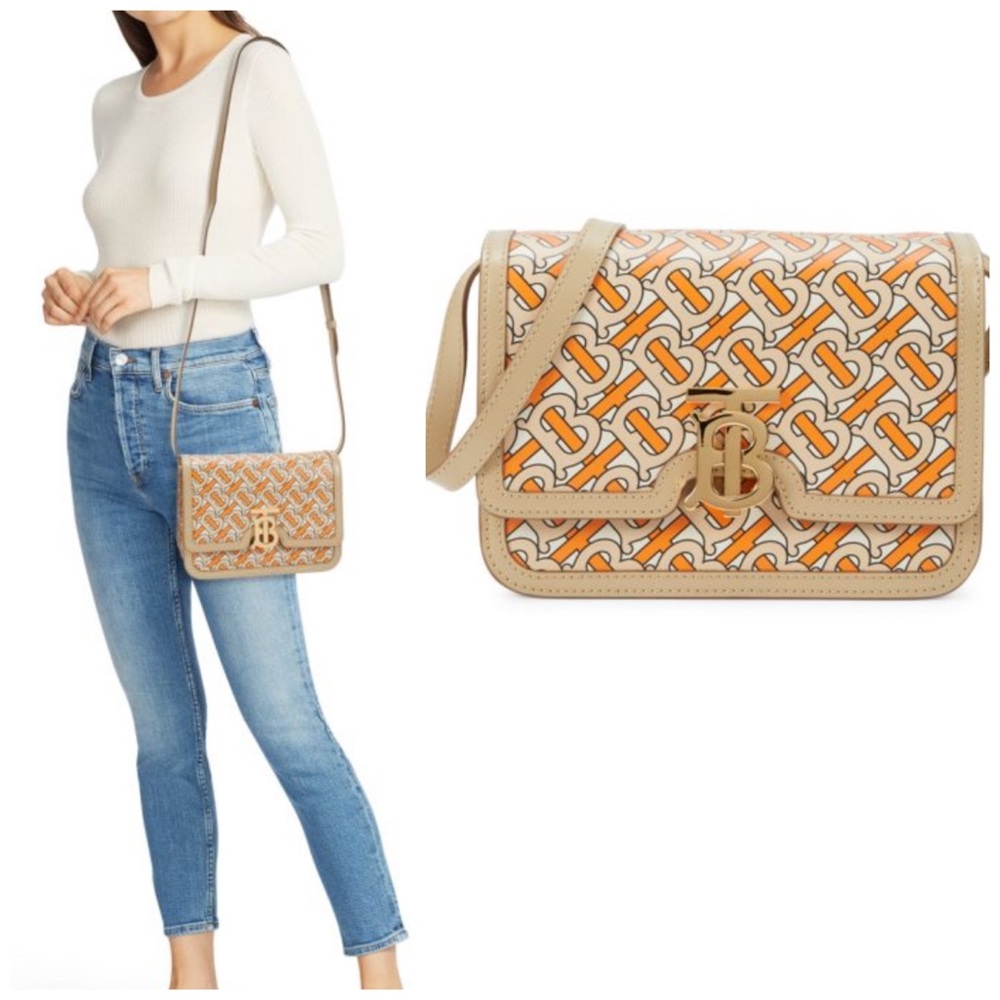 Burberry Tan and Orange Crossbody Bag with Geometric Pattern